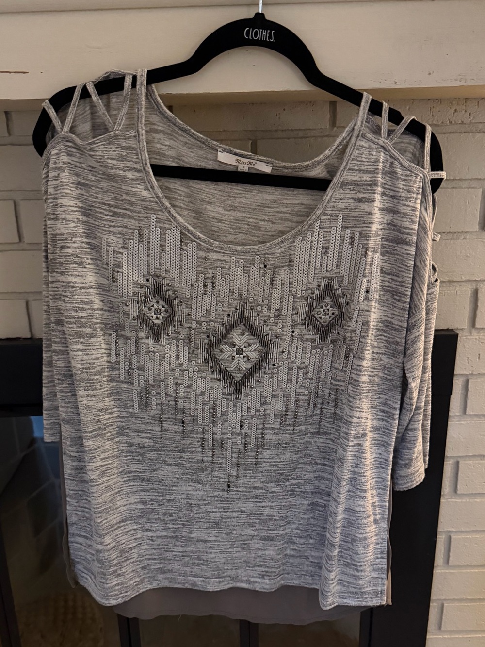 Miss Me Grey Strappy Cold-Shoulder Embellished Tank Top
